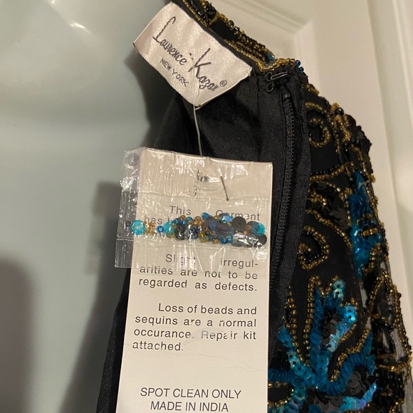 Laurence Kazar Navy Blue Silk Beaded Sequined Festive Evening Formal Top S VTG - Picture 7 of 7